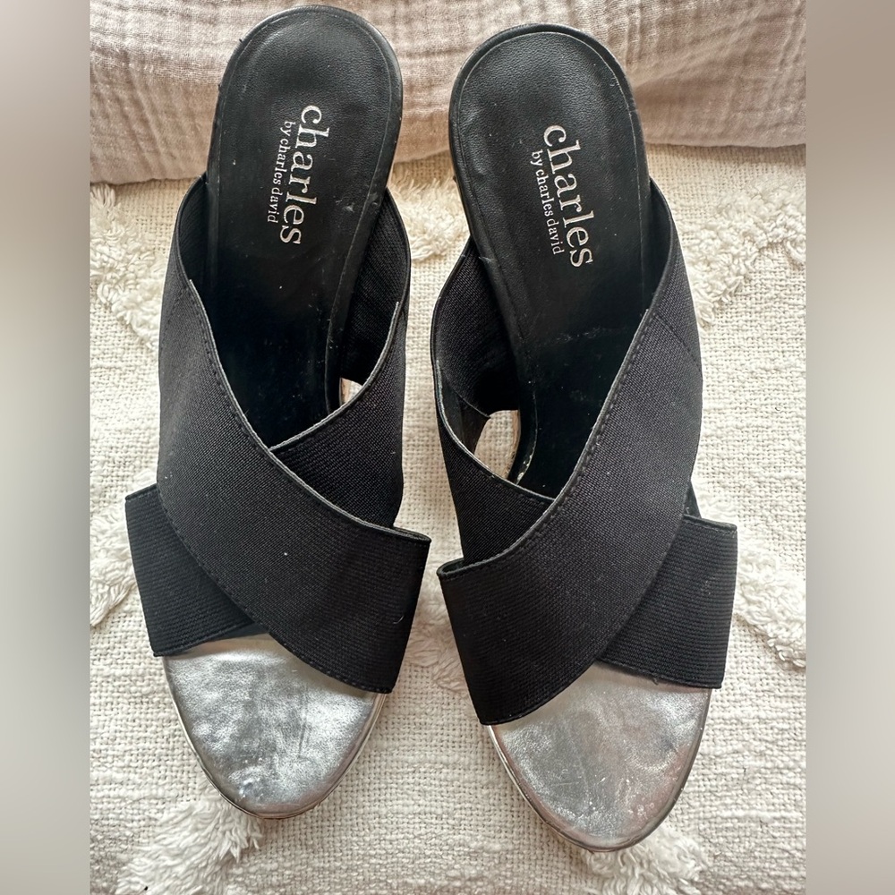Charles David Size 7 Elastic Band Wedge Slides - image 2